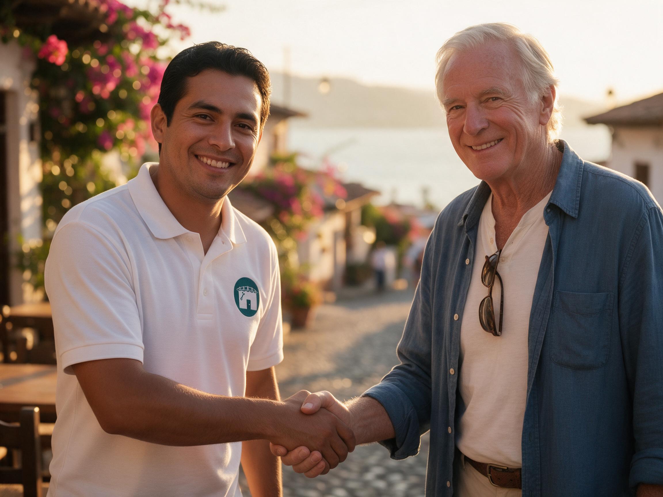 Proveedor de servicios local dando la mano a un cliente extranjero en Ajijic